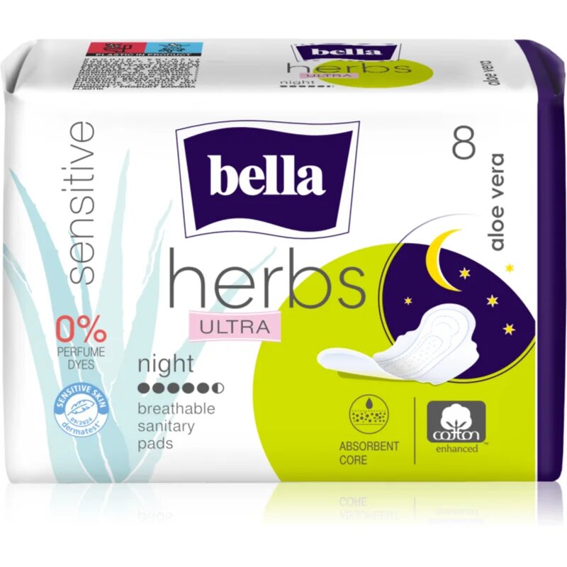 BELLA Herbs Ultra Night дамски превръзки за нощ Aloe Vera 8 бр.
