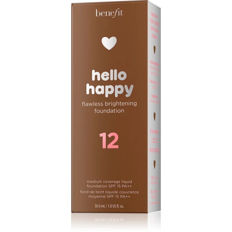 Benefit Hello Happy Flawless Brightening Foundation озаряващ течен фон дьо тен SPF 15 цвят 12 Dark Warm 30 мл.