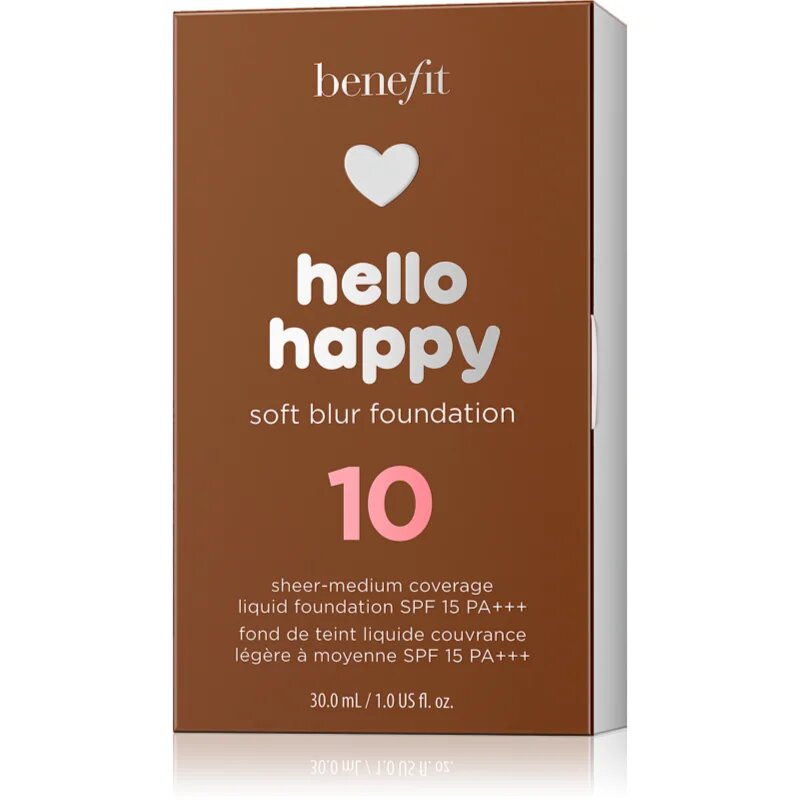 Benefit Hello Happy Soft Blur Foundation течен фон дьо тен с матов завършек SPF 15 цвят 10 Deep Warm 30 мл.