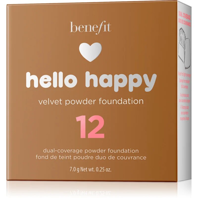 Benefit Hello Happy Velvet Powder Foundation компактна пудра цвят 12 Dark Warm 7 гр.