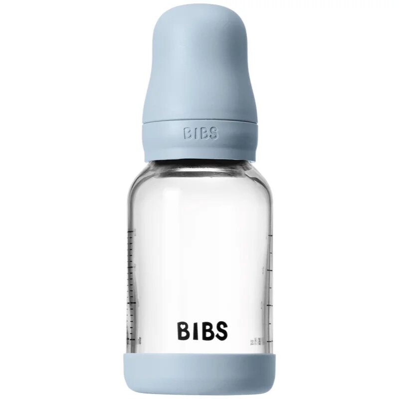 BIBS Baby Glass Bottle Silicone шише против колики със силиконова приставка за пиене Baby Blue 1 бр.