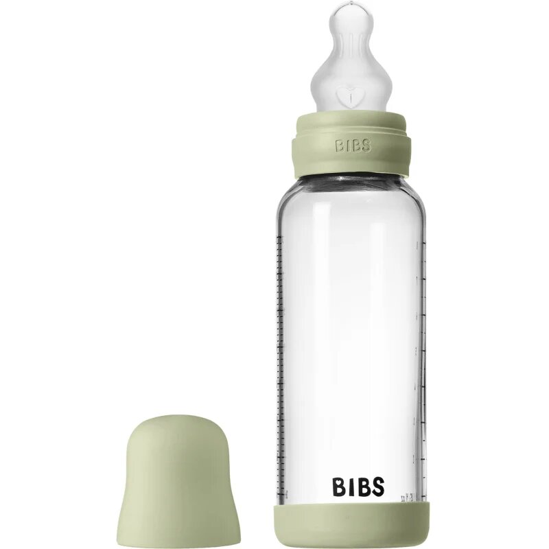 BIBS Baby Glass Bottle Silicone шише против колики със силиконова приставка за пиене Sage 1 бр.