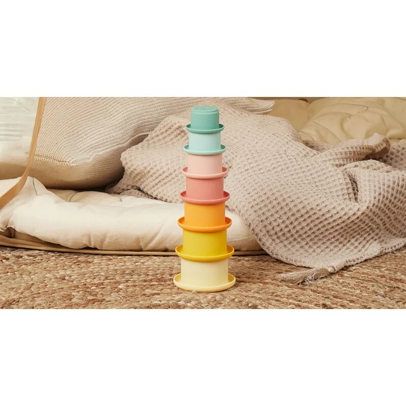 Bieco Silicone Stacking Cups Tropical Vibes чашки за редене 12 m+ 7 бр.