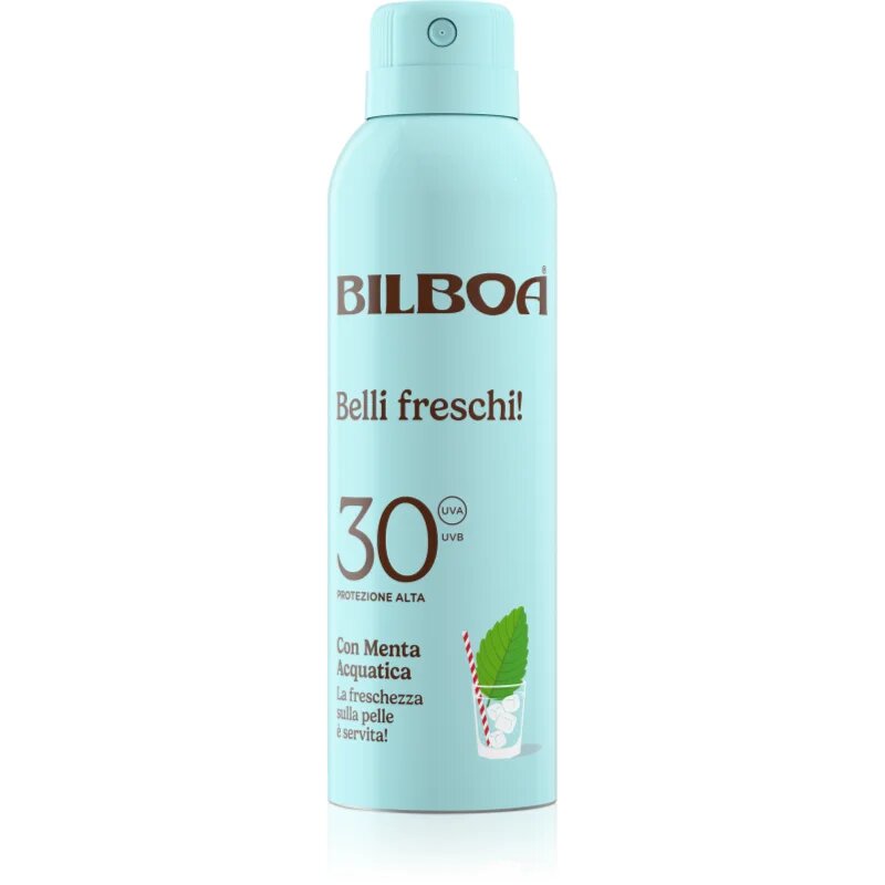 Bilboa Belli Freschi слънцезащитен спрей с мента пиперита SPF 30 150 мл.