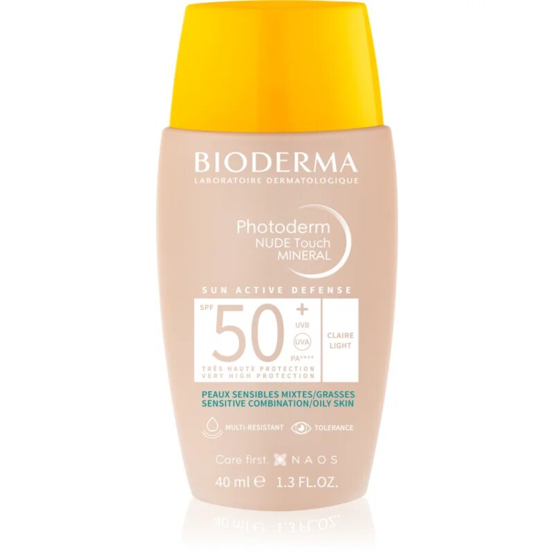 Bioderma Photoderm Nude Touch защитен тониращ флуид за смесена към мазна кожа на лицето SPF 50+ цвят Light Colour 40 мл.