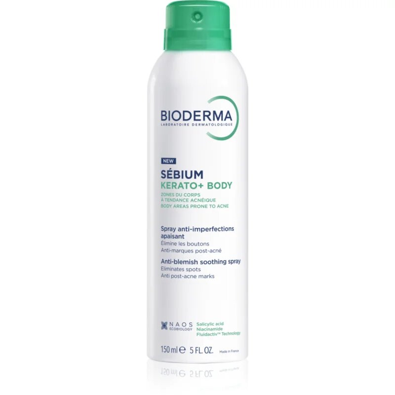 Bioderma Sébium Kerato+ Body спрей за тяло против акне зачервявания и рани след акне 150 мл.