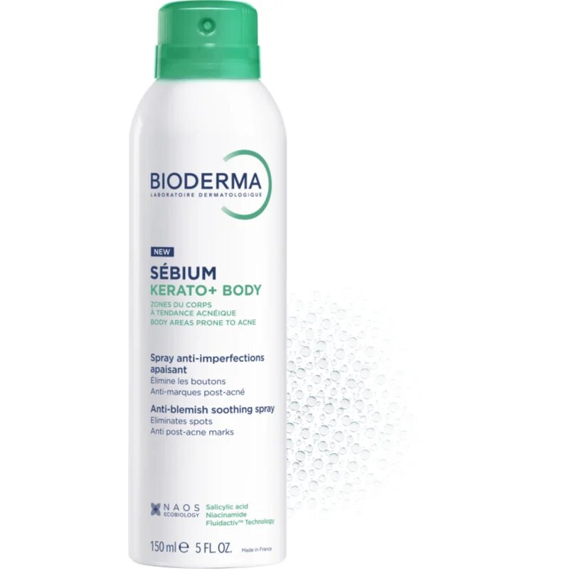 Bioderma Sébium Kerato+ Body спрей за тяло против акне зачервявания и рани след акне 150 мл.