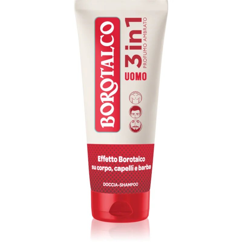 Borotalco MEN 3 in 1 душ-гел за мъже за лице тяло и коса аромати Amber 200 мл.