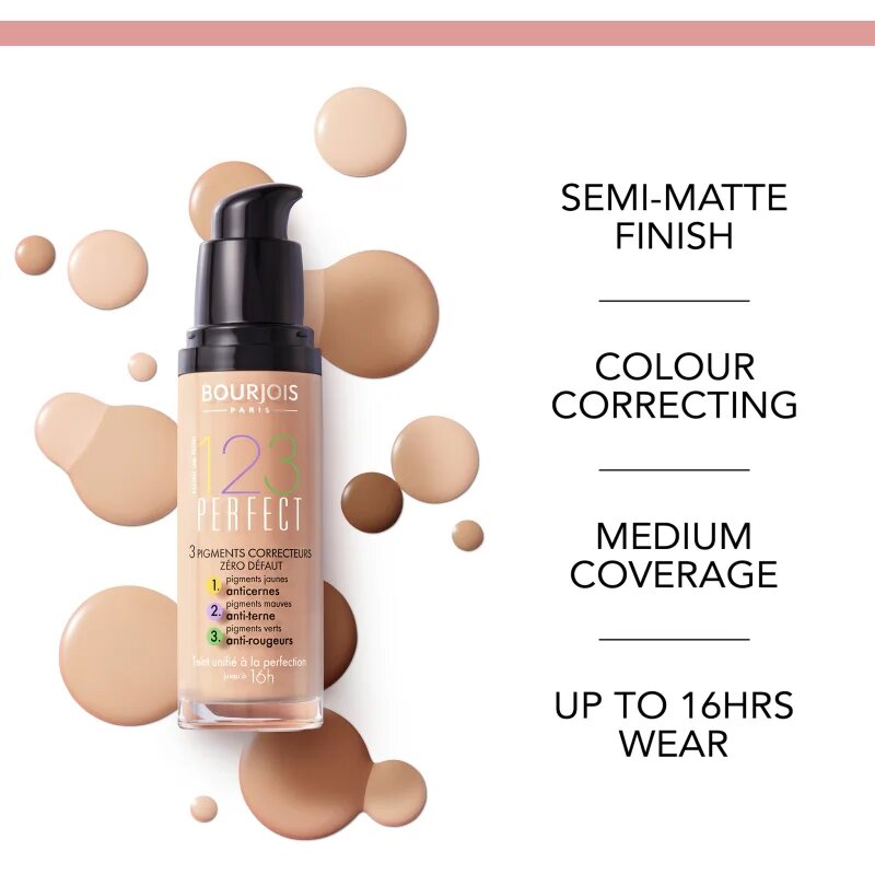 Bourjois 123 Perfect течен фон дьо тен за съвършен външен вид цвят 57 Hale Clair SPF 10 30 мл.