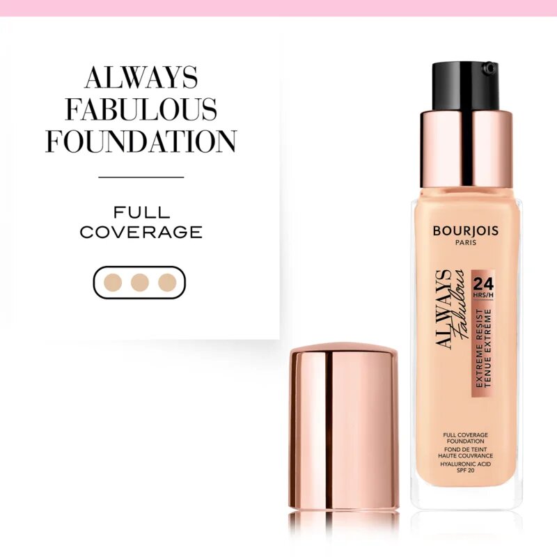 Bourjois Always Fabulous дълготраен фон дьо тен SPF 20 цвят 105 Natural Ivory 30 мл.