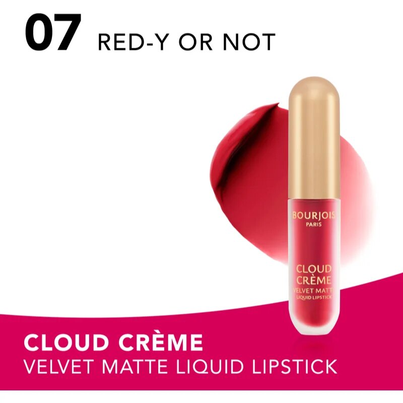 Bourjois Cloud Crème Velvet Matte ултра матиращо течно червило цвят 07 Red-y or Not 3.1 мл.