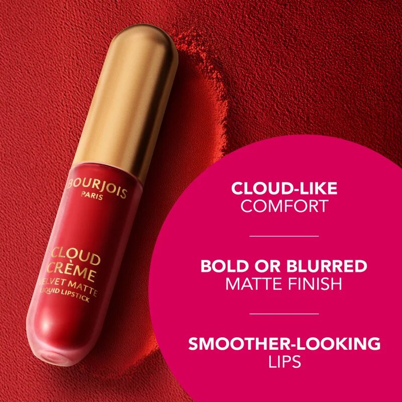 Bourjois Cloud Crème Velvet Matte ултра матиращо течно червило цвят 07 Red-y or Not 3.1 мл.