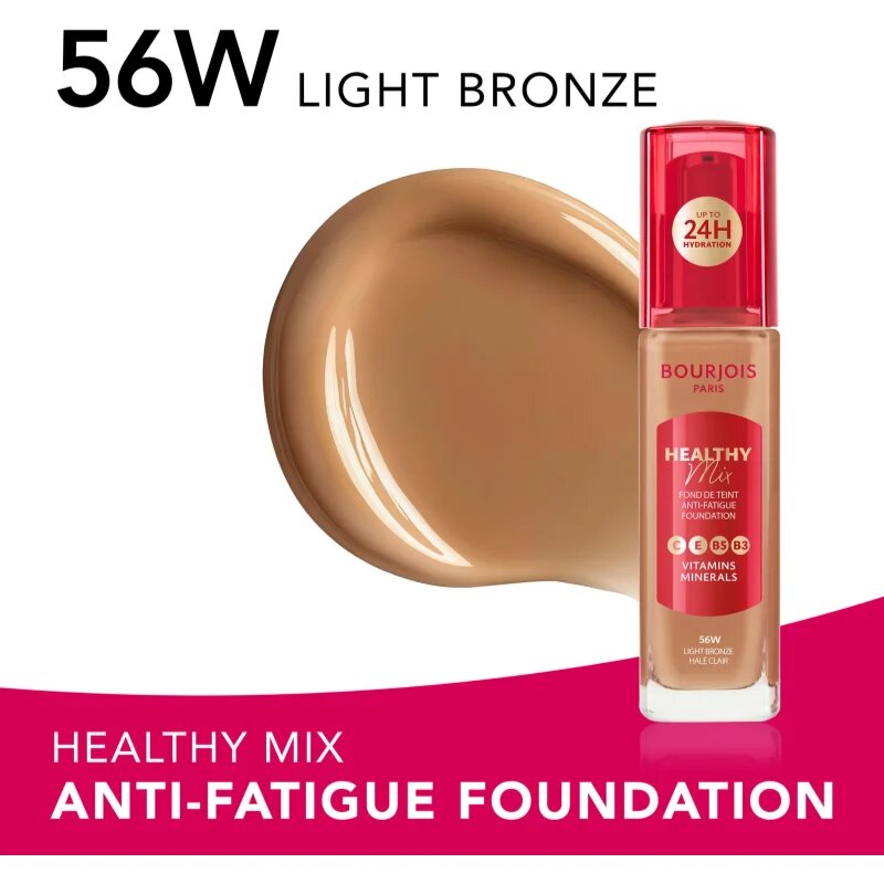 Bourjois Healthy Mix озаряващ хидратиращ фон дьо тен 24 часа цвят 56W Light Bronze 30 мл.