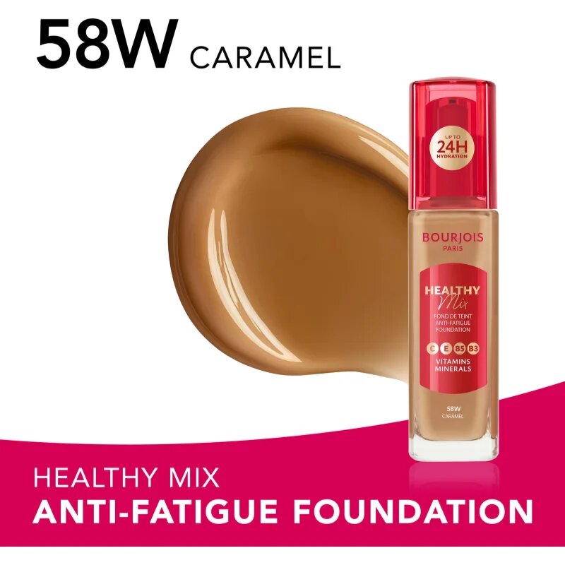 Bourjois Healthy Mix озаряващ хидратиращ фон дьо тен 24 часа цвят 58W Caramel 30 мл.