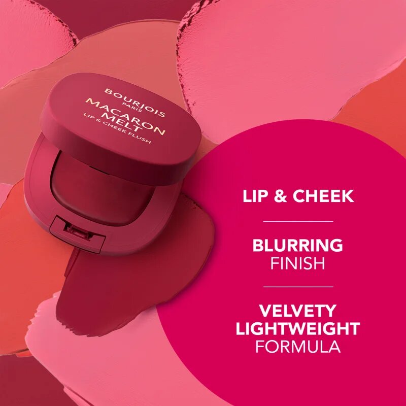Bourjois Macaron Melt Lip & Cheek Flush руж 2 в 1 цвят 04 Pink Guava 5 гр.