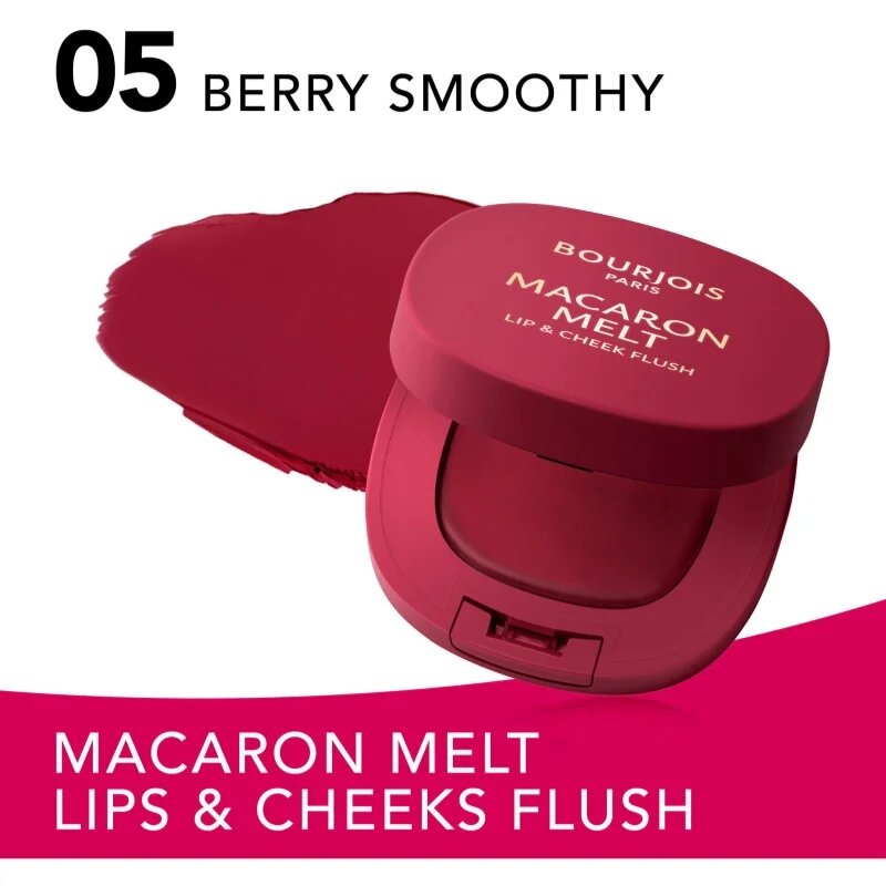 Bourjois Macaron Melt Lip & Cheek Flush руж 2 в 1 цвят 05 Berry Smoothy 5 гр.