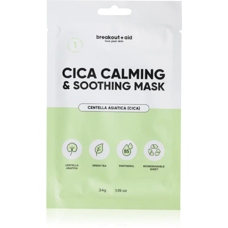 breakout + aid Cica Calming & Soothing Mask успокояваща платнена маска 34 гр.