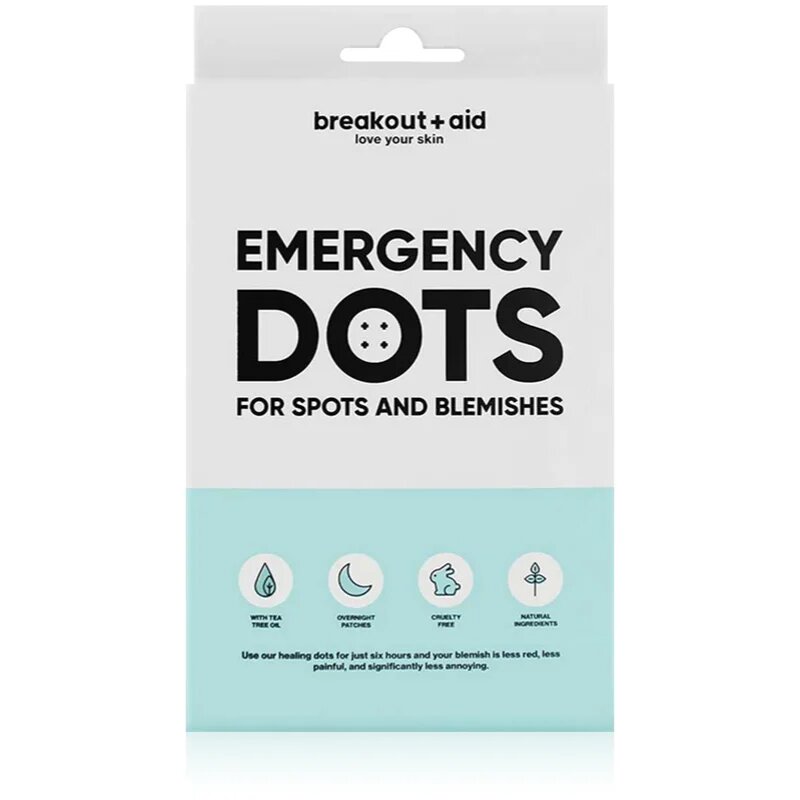 breakout + aid Emergency Dots For Spots and Blemishes локална грижа против акне на лицето деколтето и гърба с Tea Tree oil 72 бр.