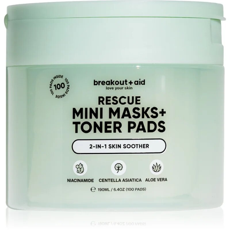 breakout + aid Mini Masks+Toner Pads Rescue тонизиращи възглавнички за успокояване на кожата 100 бр.