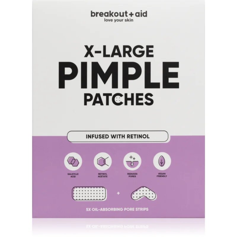 breakout + aid Pimple Patches X-Large локална грижа против акне с ретинол 5 бр.