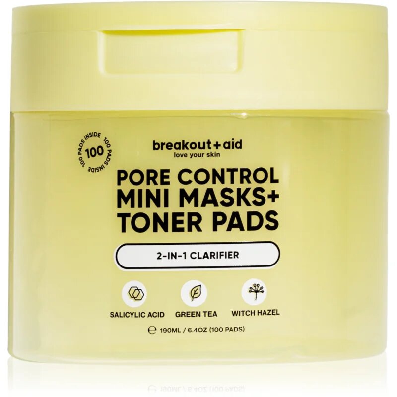 breakout + aid Pore Control Mini Masks + Toner Pads тонизиращи възглавнички със салицилова киселина 100 бр.