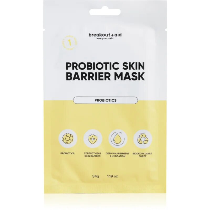 breakout + aid Probiotoc Skin Barrier Mask платнена маска за укрепване на кожната бариера 34 гр.