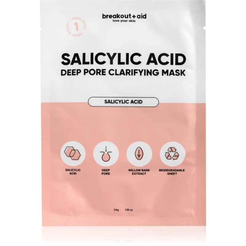 breakout + aid Salicylic Acid Deep Pore Clarifying Mask платнена маска със салицилова киселина 34 гр.
