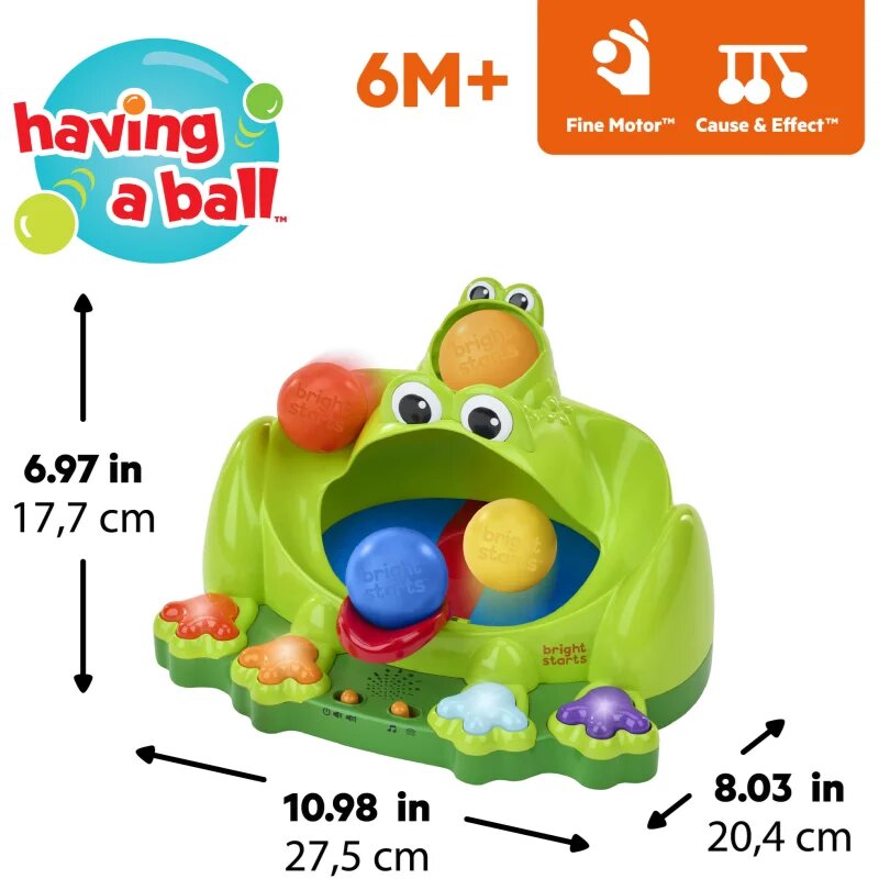 Bright Starts Poppin' Ball Frog играчка за подреждане с мелодия 6 m+ 1 бр.