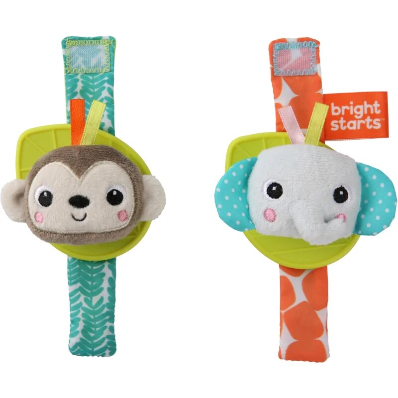 Bright Starts Wrist Pals Toy дрънкалка за ръка с гризалка Monkey & Elephant 0 m+ 2 бр.