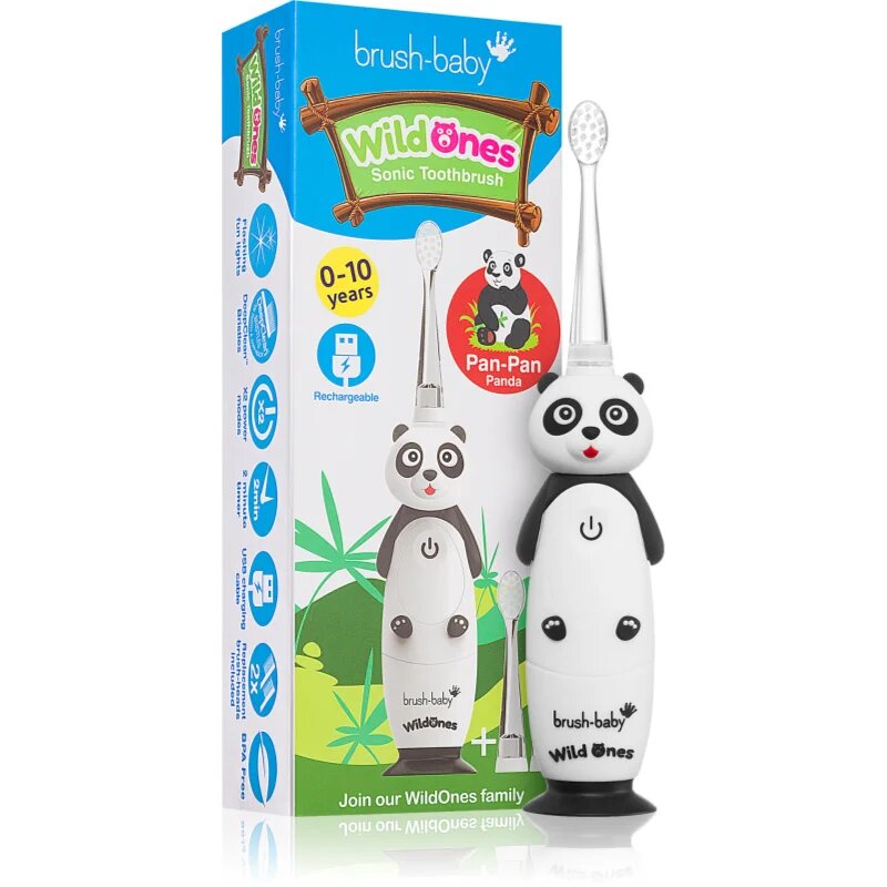 Brush Baby WildOnes WildOne електрическа четка за зъби + 2 резервни глави за деца Panda 1 бр.