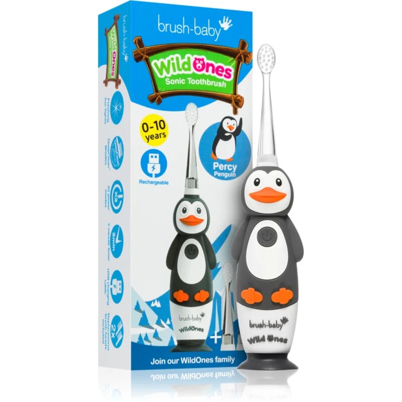 Brush Baby WildOnes WildOne електрическа четка за зъби + 2 резервни глави за деца Penguin 1 бр.
