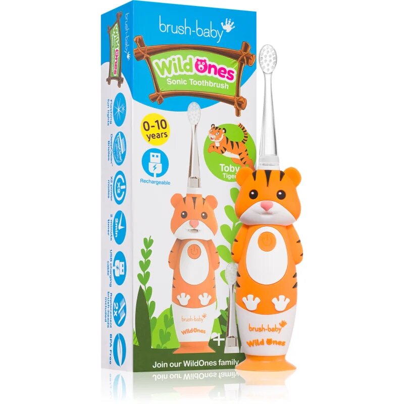 Brush Baby WildOnes WildOne електрическа четка за зъби + 2 резервни глави за деца Tiger 1 бр.