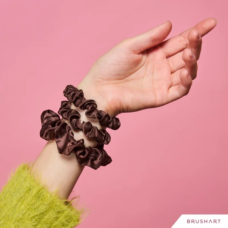 BrushArt Gift for You Slim & Midi satin scrunchie set ластици за коса Chocolate brown 3 бр.