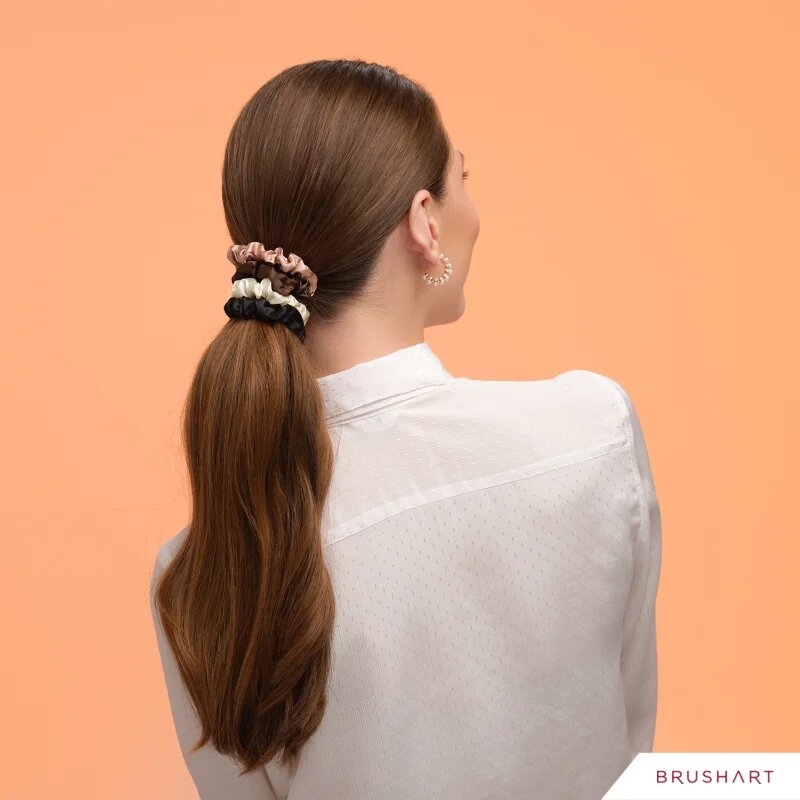 BrushArt Gift for You Slim satin scrunchie set ластици за коса Black & Cream