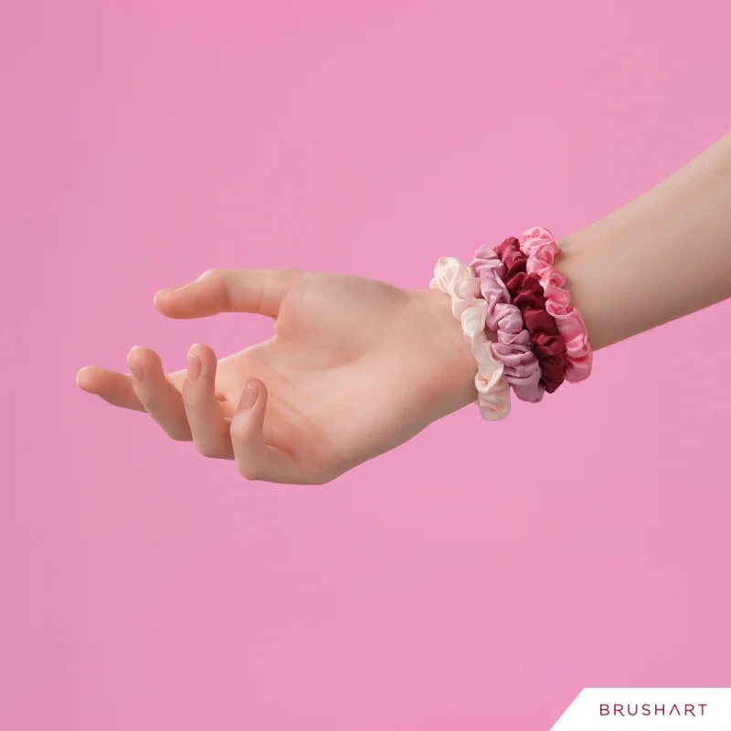 BrushArt Gift for You Slim satin scrunchie set ластици за коса Pink & Red