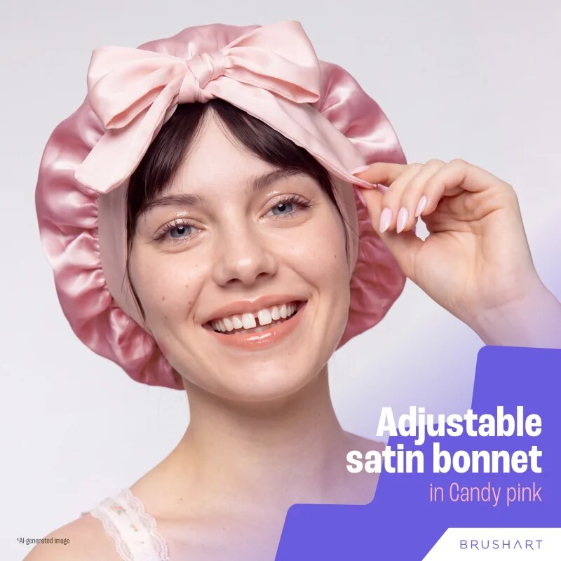BrushArt Hair Adjustable Satin Bonnet тюрбан За коса Candy Pink 1 бр.