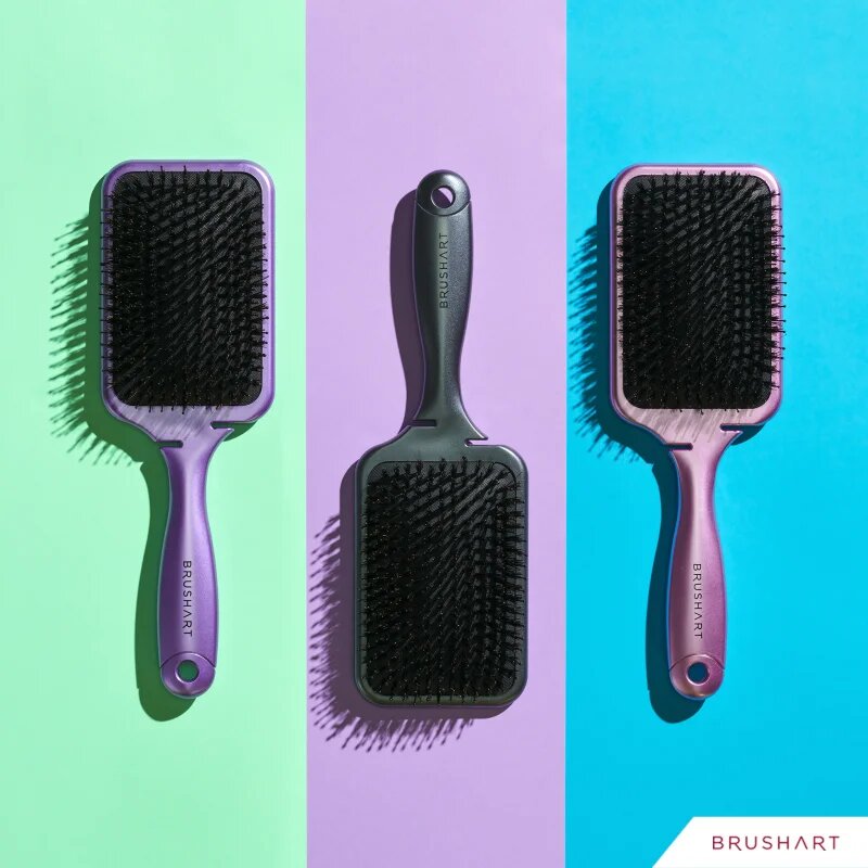 BrushArt Hair Boar bristle paddle hairbrush Четка за коса с косми от глиган Metallic Lilac 1 бр.
