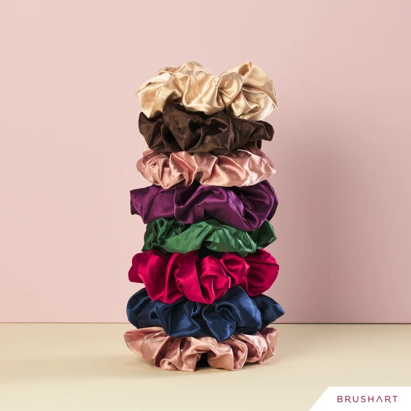 BrushArt Hair Large satin scrunchie set ластици за коса Red & Blue