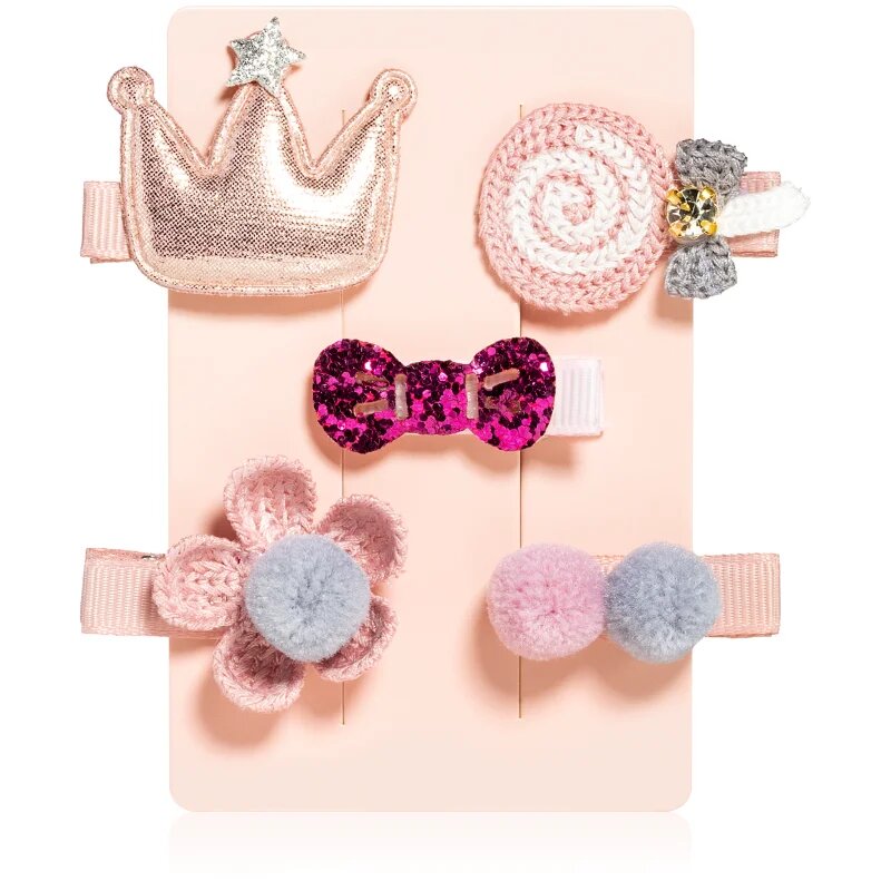 BrushArt KIDS Little princess hair clip set фиби за коса Pink 5 бр.