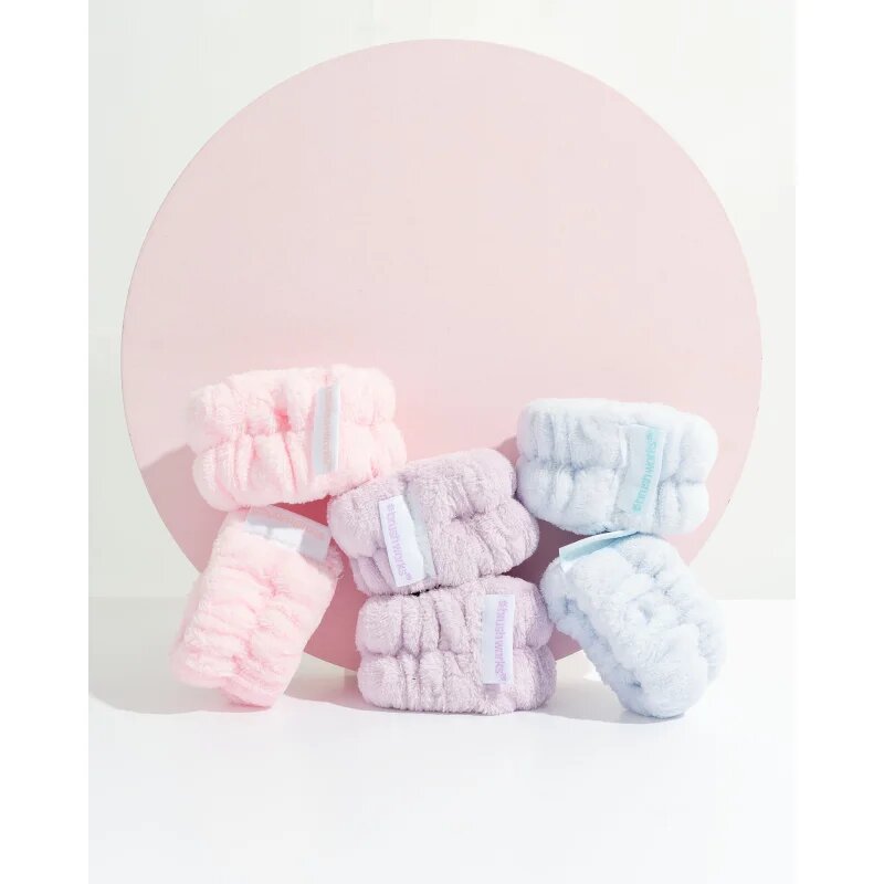 Brushworks Pastel Microfibre Wrist Wash Bands гривни против стичаща се вода при миене на лицето 6 бр.