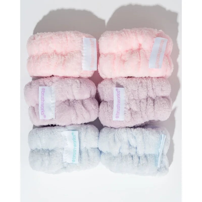 Brushworks Pastel Microfibre Wrist Wash Bands гривни против стичаща се вода при миене на лицето 6 бр.