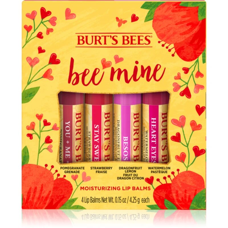 Burt’s Bees Bee Mine балсам за устни в пчелен восък вкус Pomegranate Strawberry Dragonfruit Lemon Watermelon 4x4.25 гр.