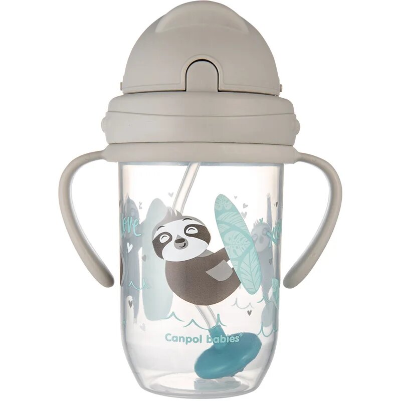 Canpol Babies Exotic Animals Cup With Straw чаша със сламка Gray 1 бр.