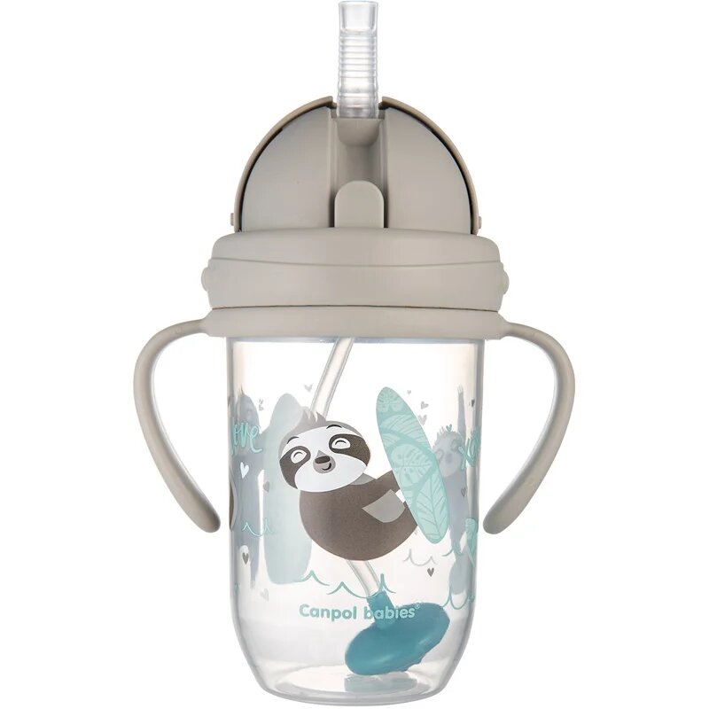 Canpol Babies Exotic Animals Cup With Straw чаша със сламка Gray 1 бр.