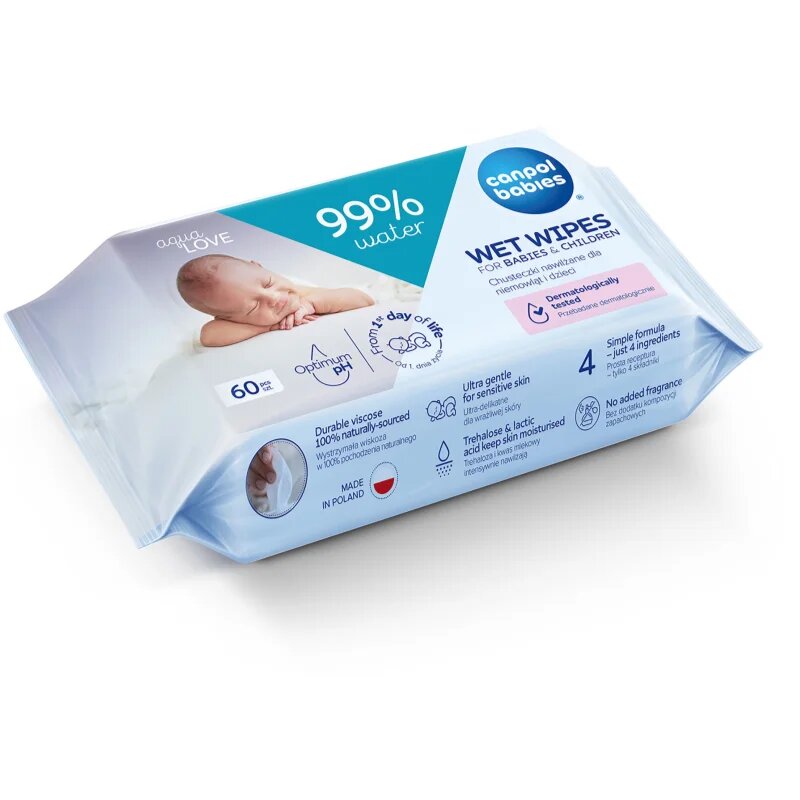 Canpol Babies Wet Wipes 99% Water нежни мокри кърпички за бебета 60 бр.