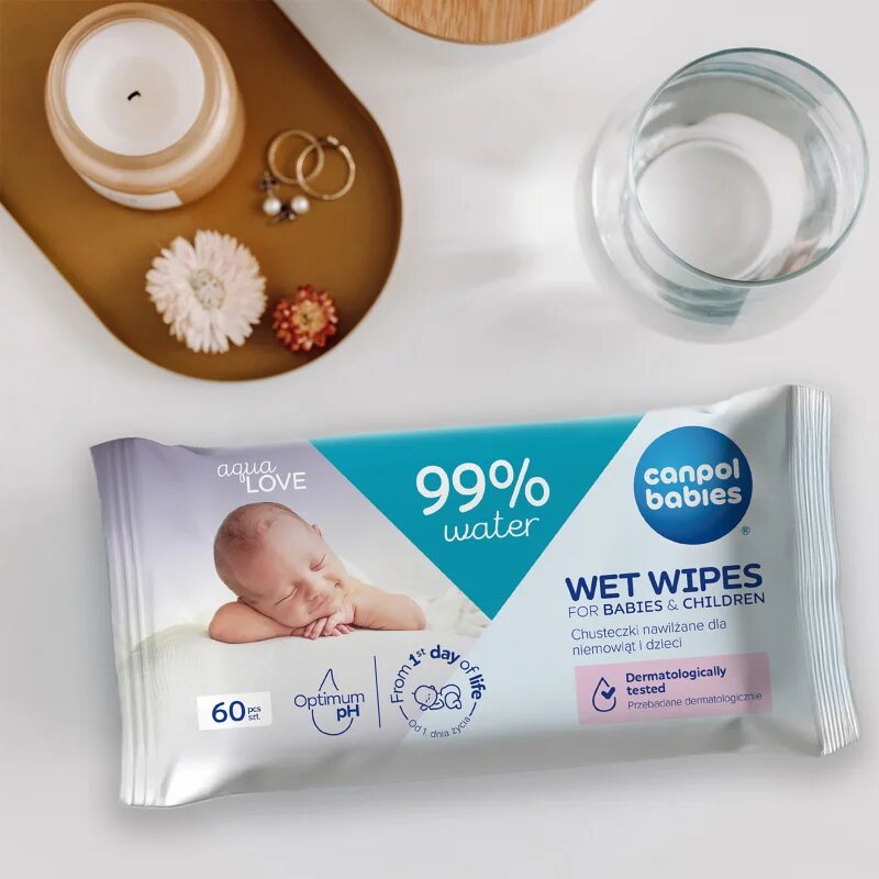 Canpol Babies Wet Wipes 99% Water нежни мокри кърпички за бебета 60 бр.