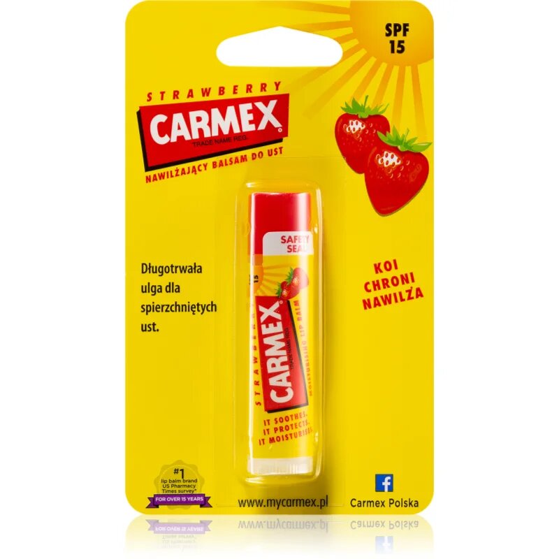 Carmex Strawberry хидратиращ балсам за устни в тубичка SPF 15 4.25 гр.