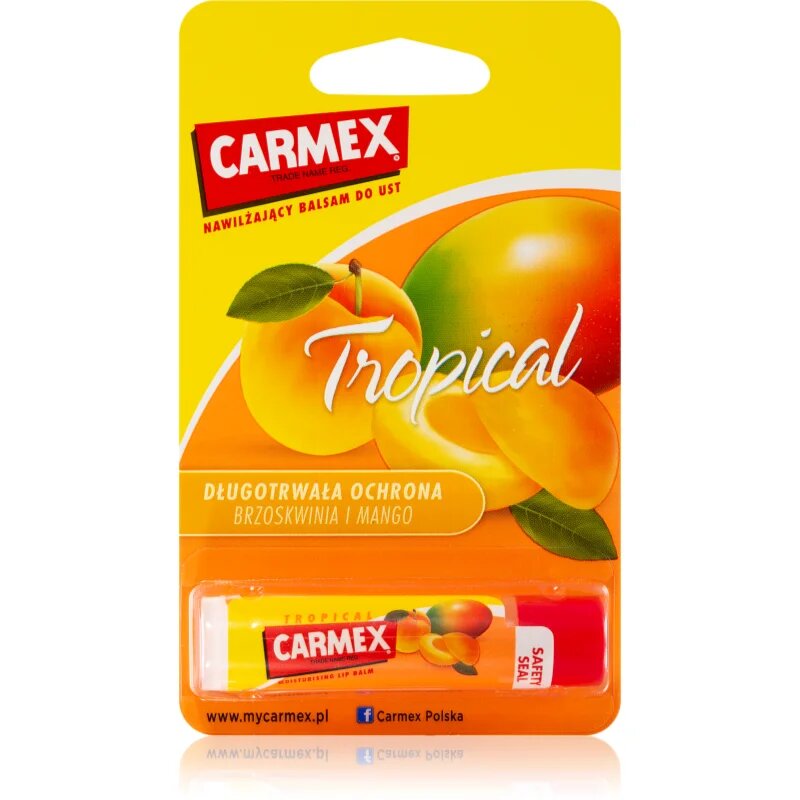 Carmex Tropical Peach & Mango хидратиращ балсам за устни в тубичка (Peach and Mango) 4.25 гр.