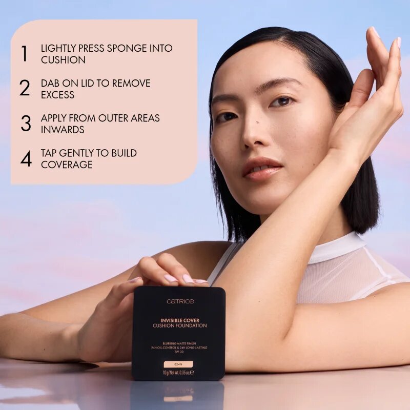 Catrice Invisible Cover Cushion Foundation матиращ фон дьо тен в гъба SPF 30 цвят 028N 10 гр.