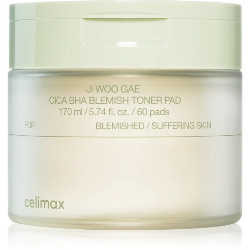 celimax Ji Woo Gae Cica BHA Blemish Toner Pad ексфолиращи възглавнички за чувствителна кожа склонна към акне 60 бр.